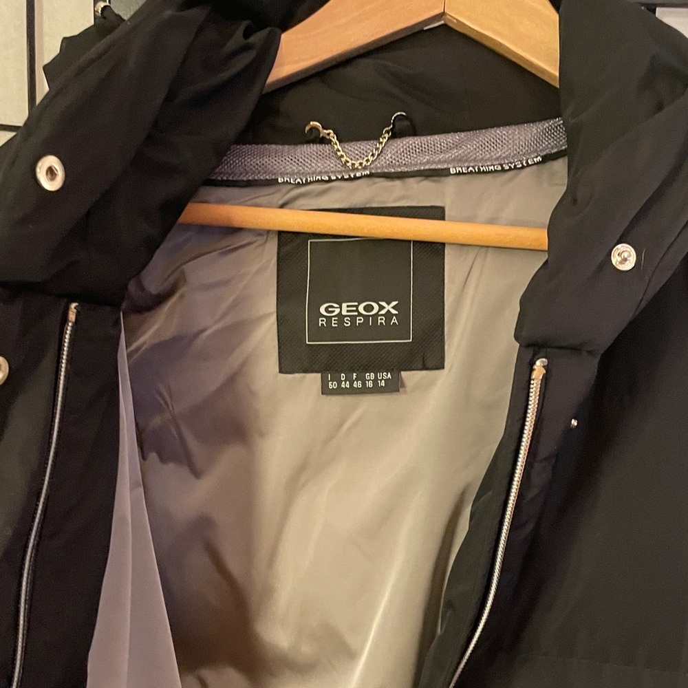Geox Black Long Down jacket with Silver Accents